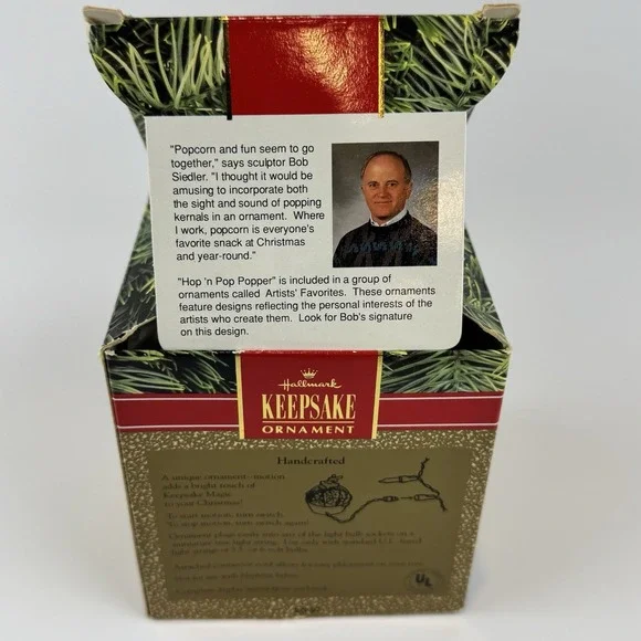 Hallmark 1990 Hop 'n Pop Popper Magic Motion Ornament Mouse Popcorn 07353 w/ Box - Picture 7 of 7